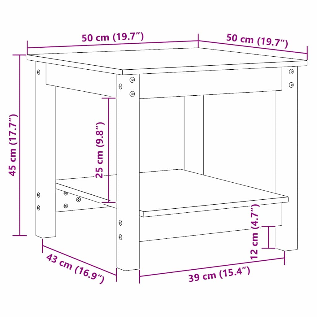 Salontafel Wasbruin 50 x 50 x 45 cm Massief grenenhout