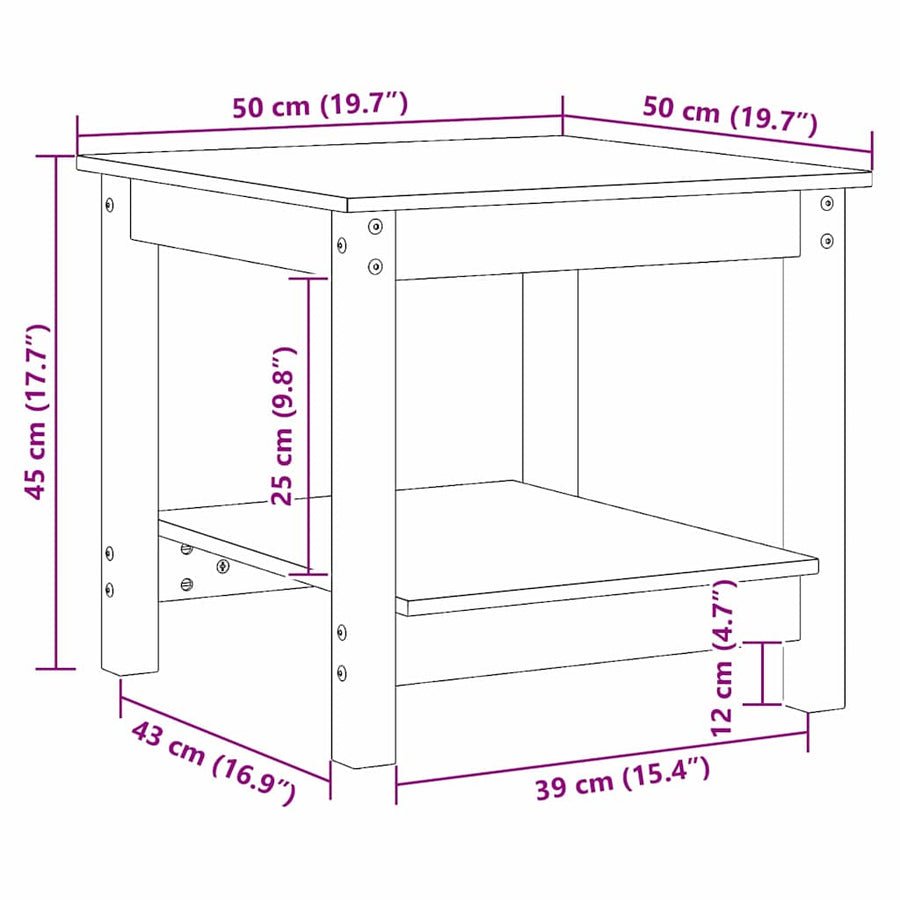 Salontafel Wasbruin 50 x 50 x 45 cm Massief grenenhout