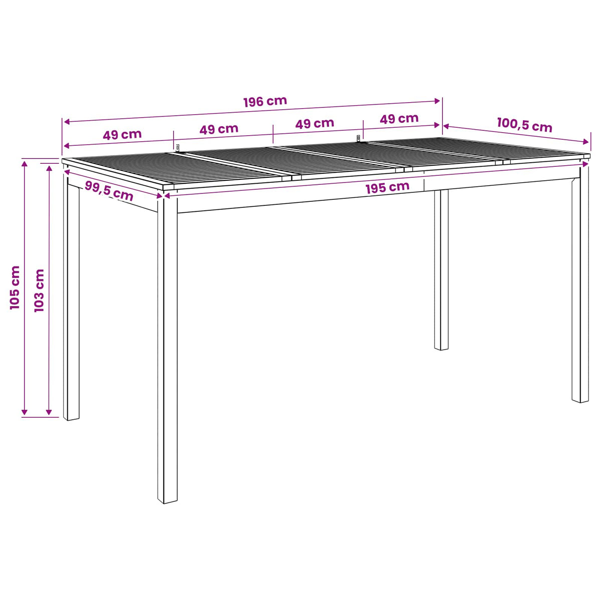 Tuinbar Tafel Naturel 196 x 100 x 105 cm Massief Acaciahout