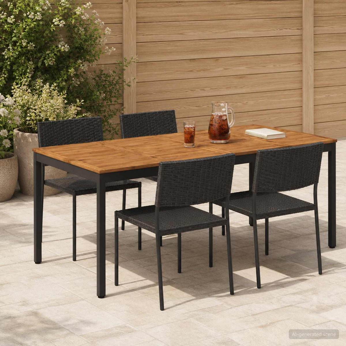 Tuindiner tafel Naturel en Zwart 196 x 100,5 x 75 cm