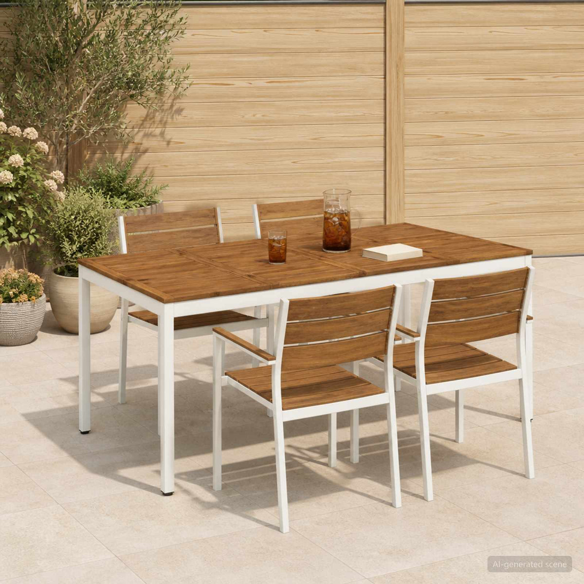 Tuindiner tafel Natuurlijk en Wit 196 x 100,5 x 75 cm