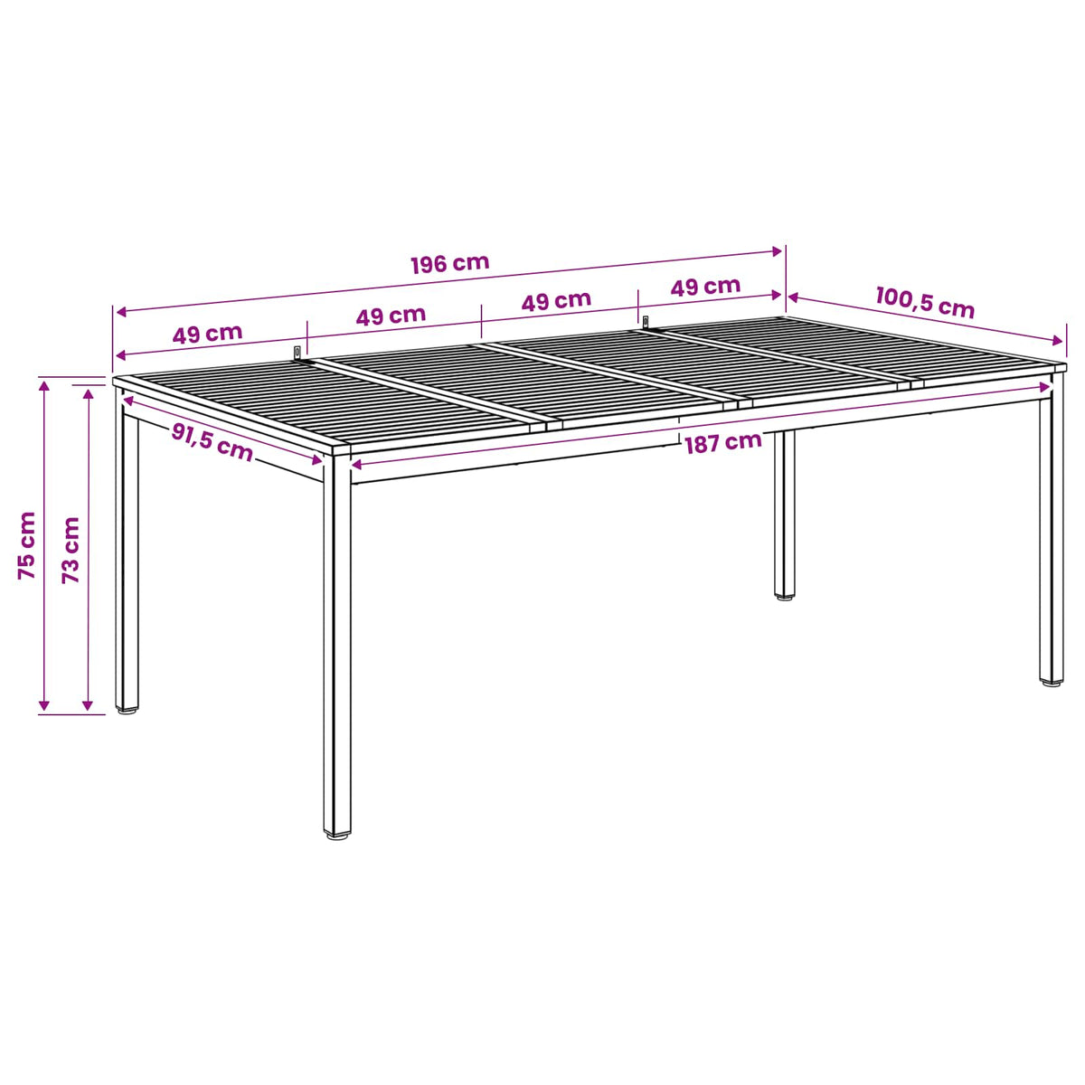 Tuindiner tafel Wit 196 x 100,5 x 75 cm Massief Acaciahout