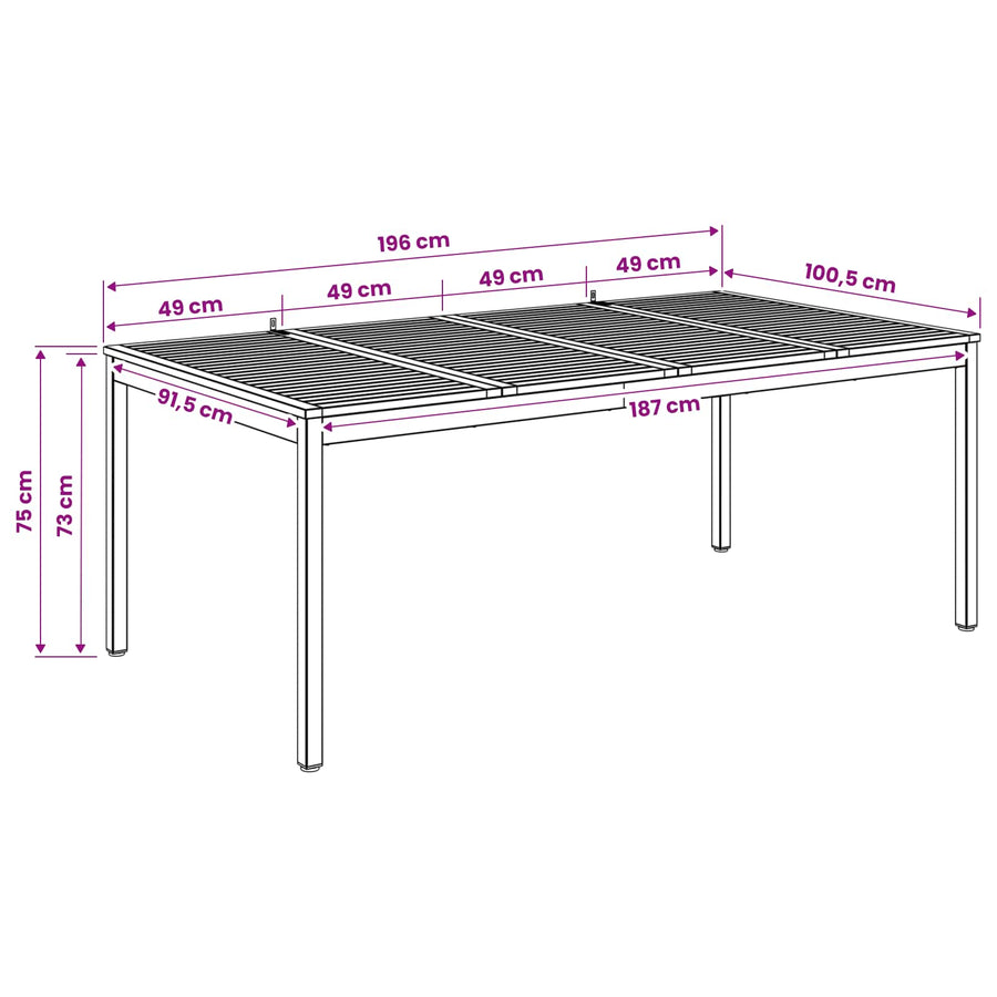 Tuindiner tafel Wit 196 x 100,5 x 75 cm Massief Acaciahout