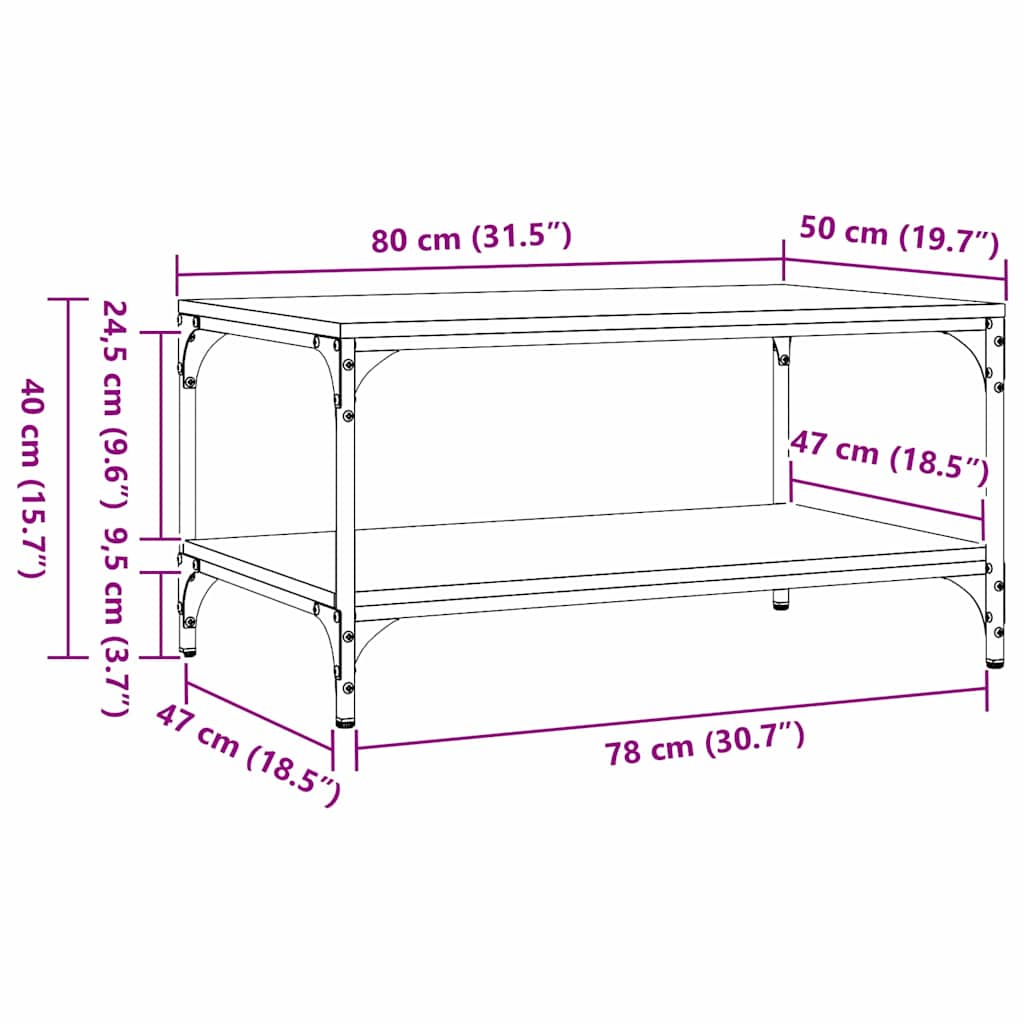 Salontafel Artisan Eiken 81 X 50 X 40 Cm Bewerkt Hout 80 x 50 x 40 cm artisanaal eikenkleurig