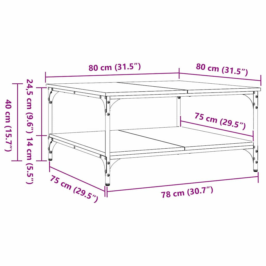 Salontafel Zwart eiken 80 x 80 x 40 cm Bewerkt hout