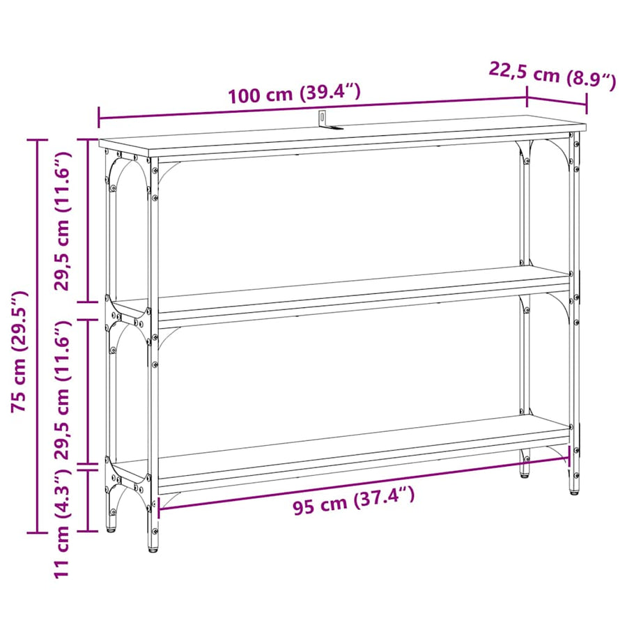 Wandtafel met plank Zwart eiken 100 x 22,5 x 75 cm Bewerkt hout