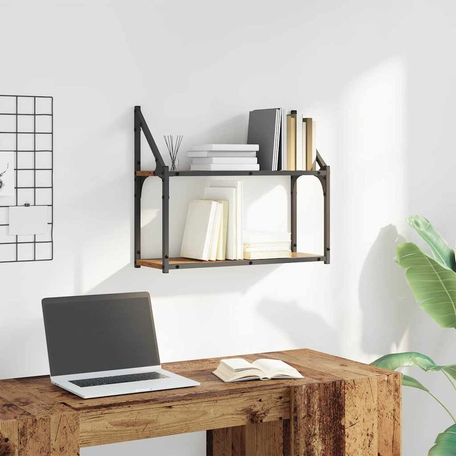 Wandplank Met Plank Oud Hout 60 X 21 X 51 Cm Bewerkt Hout