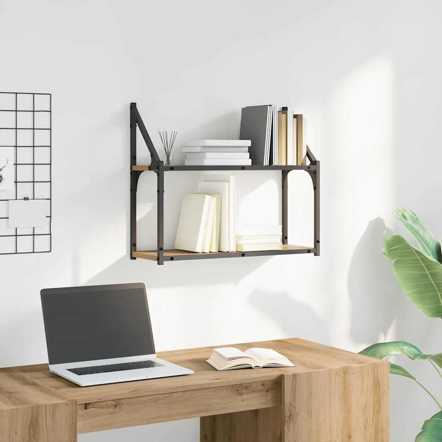 Wandplank artisanaal eikenkleurig 60 x 21 x 51 cm Bewerkt hout