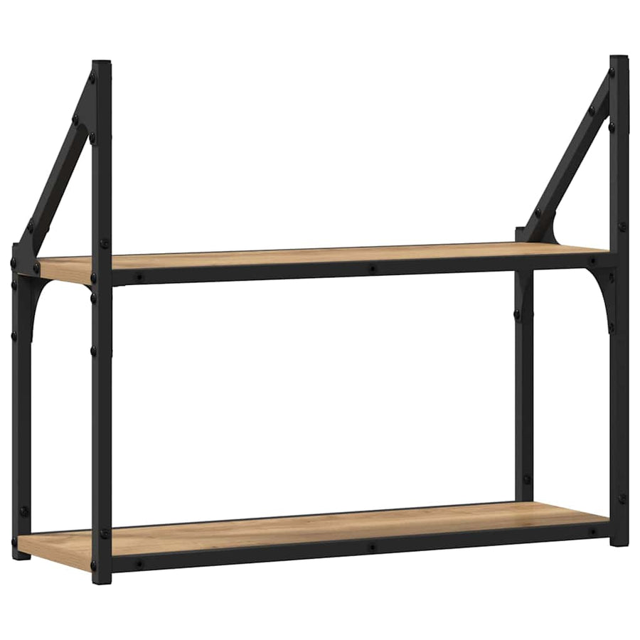 Wandplank artisanaal eikenkleurig 60 x 21 x 51 cm Bewerkt hout