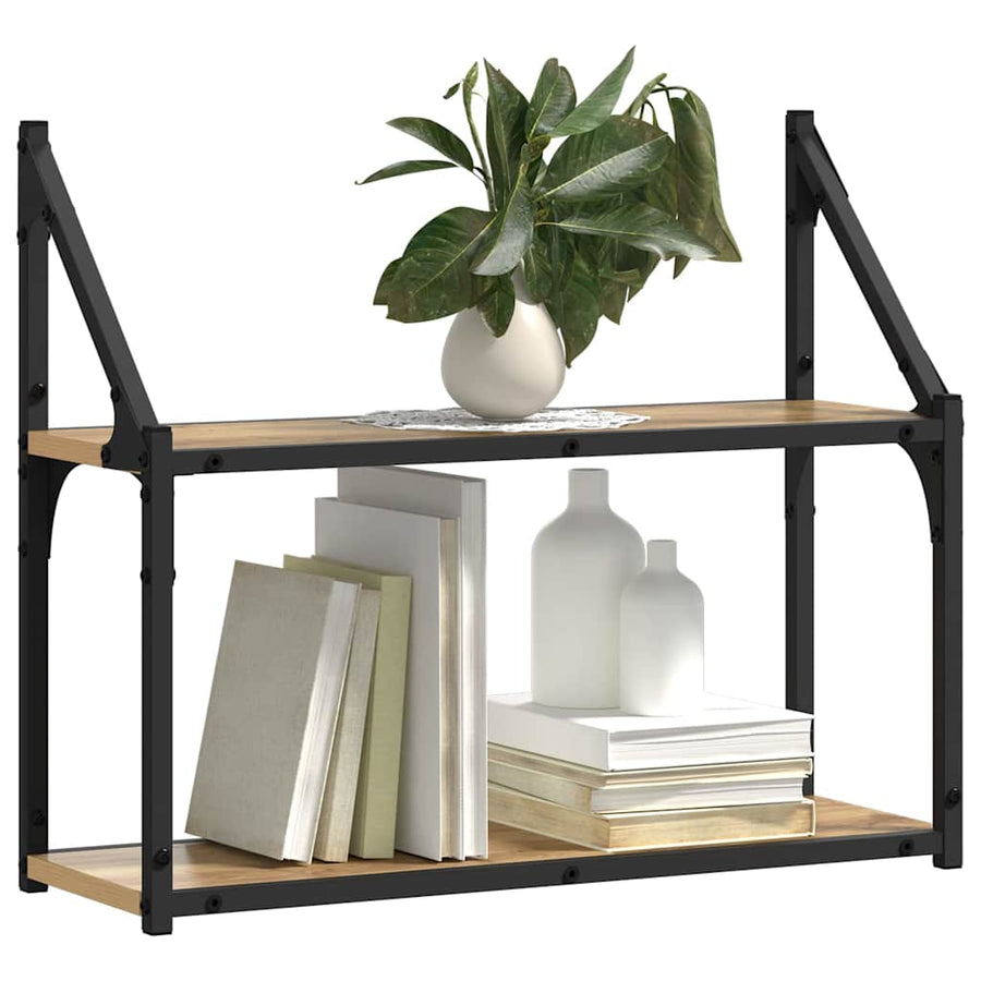 Wandplank artisanaal eikenkleurig 60 x 21 x 51 cm Bewerkt hout