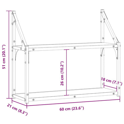 Wandplank met plank Zwart eiken 60 x 21 x 51 cm Bewerkt hout