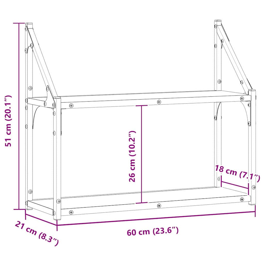 Wandplank met plank Zwart eiken 60 x 21 x 51 cm Bewerkt hout