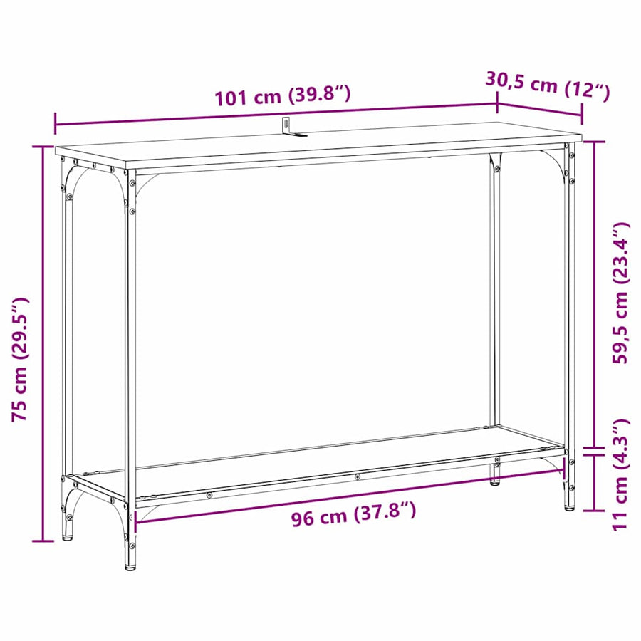 Wandtafel met plank artisanaal eikenkleurig 101 x 30.5 x 75 cm