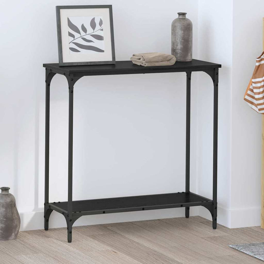 Wandtafel met plank Zwart eiken 75 x 30.5 x 75 cm Bewerkt hout