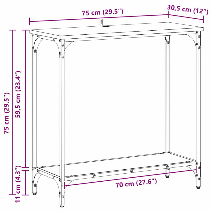 Wandtafel met plank Zwart eiken 75 x 30.5 x 75 cm Bewerkt hout