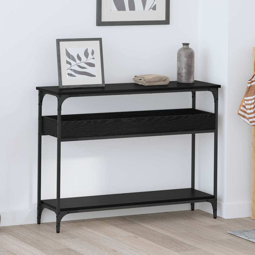 Wandtafel met plank Zwart eiken 100 x 29 x 75 cm Bewerkt hout