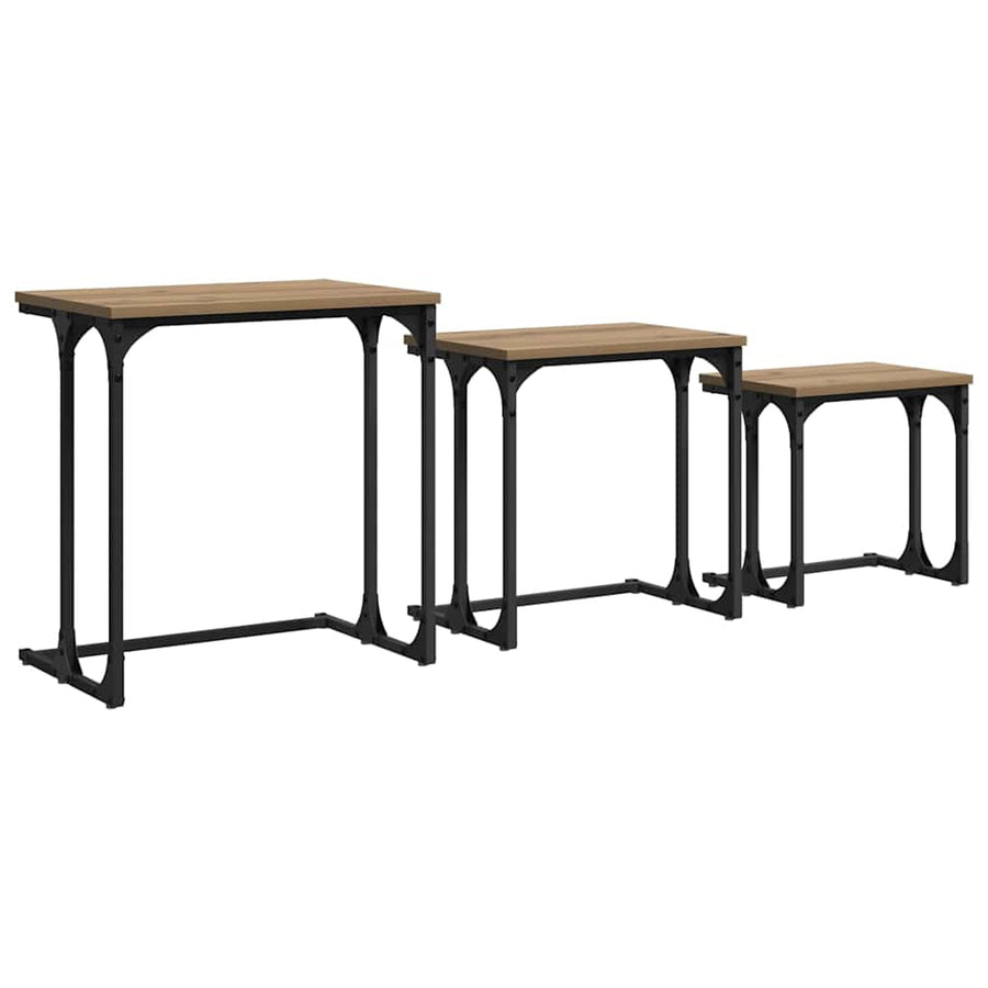 Nesting Koffietafel 3 pcs artisanaal eikenkleurig Bewerkt hout