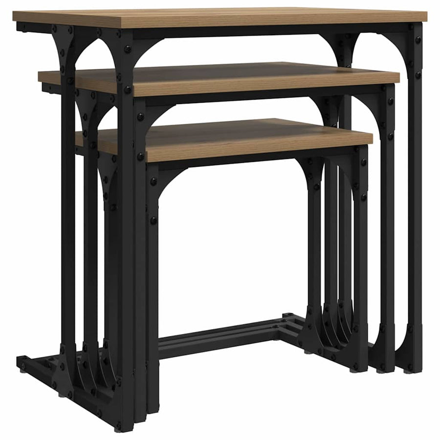 Nesting Koffietafel 3 pcs artisanaal eikenkleurig Bewerkt hout