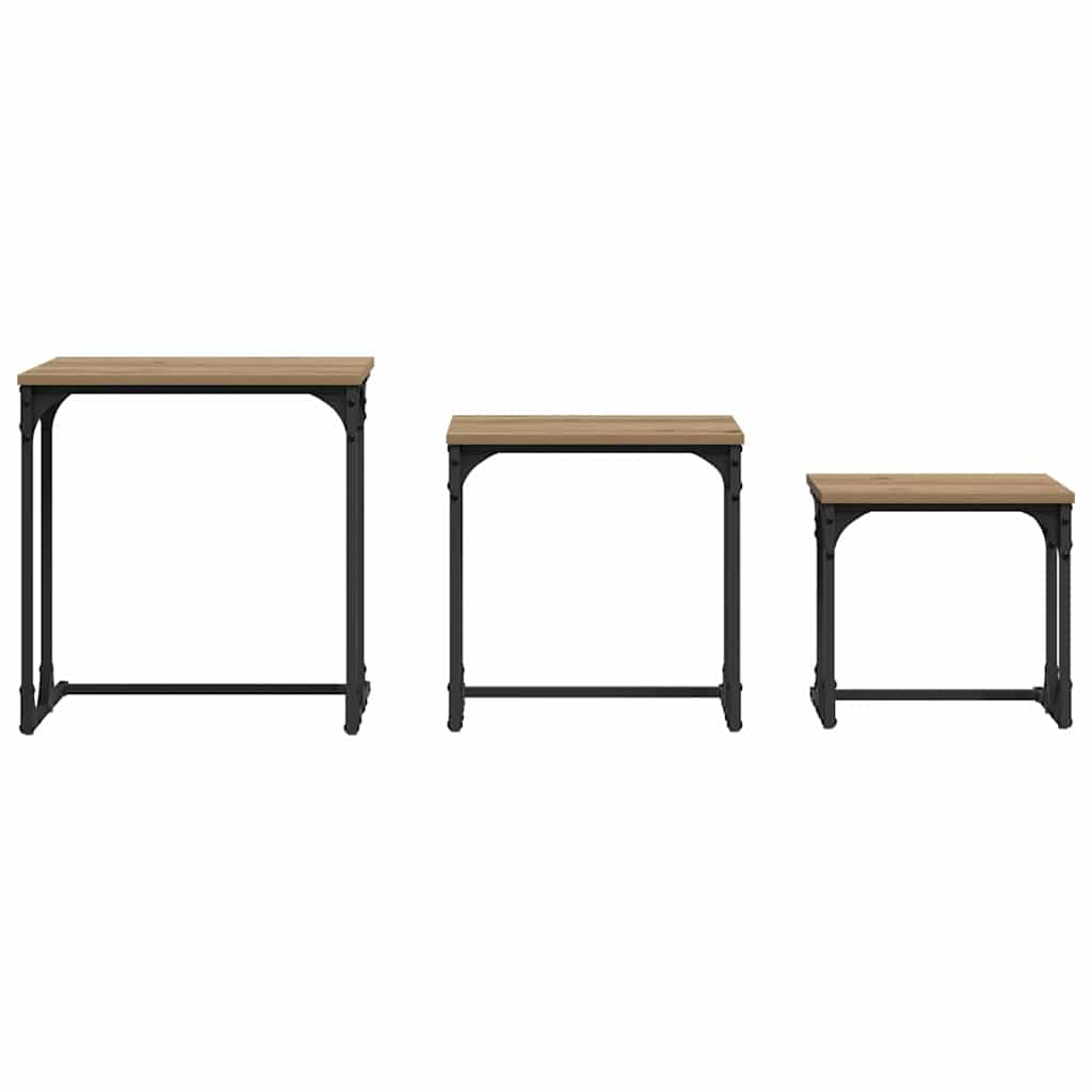 Nesting Koffietafel 3 pcs artisanaal eikenkleurig Bewerkt hout