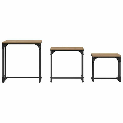 Nesting Koffietafel 3 pcs artisanaal eikenkleurig Bewerkt hout