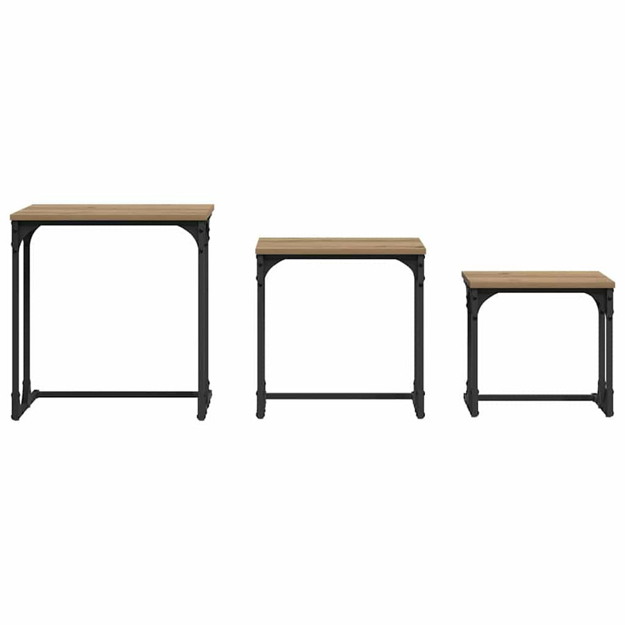 Nesting Koffietafel 3 pcs artisanaal eikenkleurig Bewerkt hout