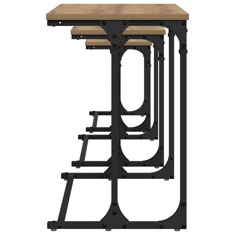 Nesting Koffietafel 3 pcs artisanaal eikenkleurig Bewerkt hout