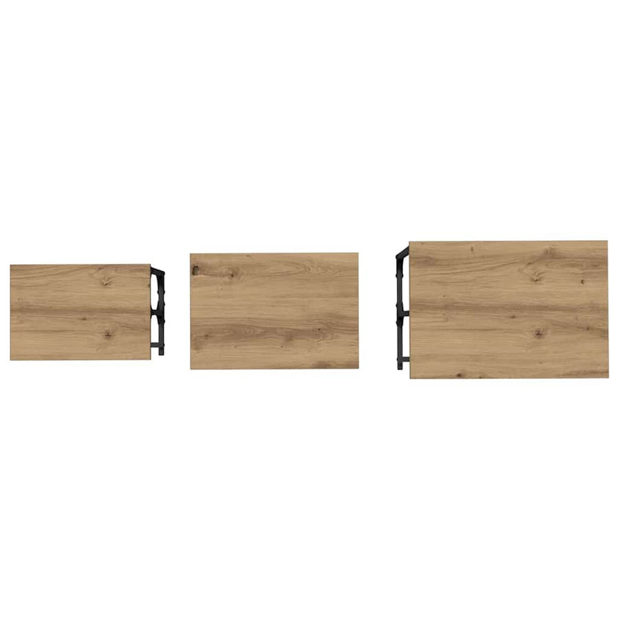 Nesting Koffietafel 3 pcs artisanaal eikenkleurig Bewerkt hout