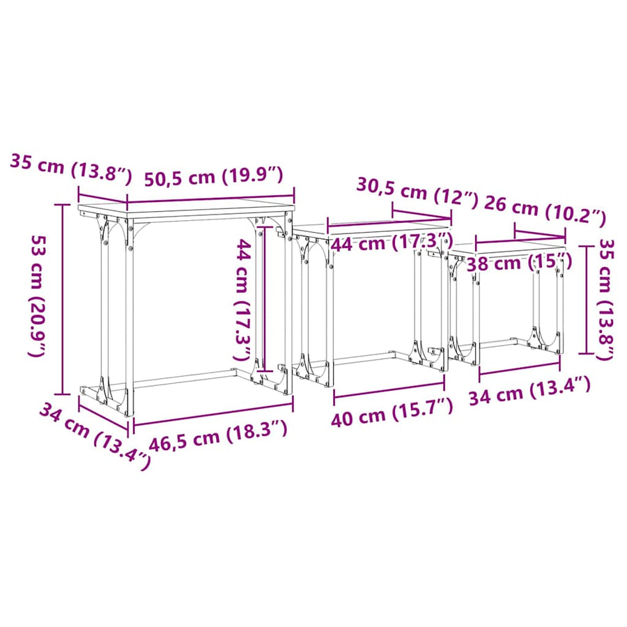 Nesting Koffietafel 3 pcs Zwart eiken Bewerkt hout