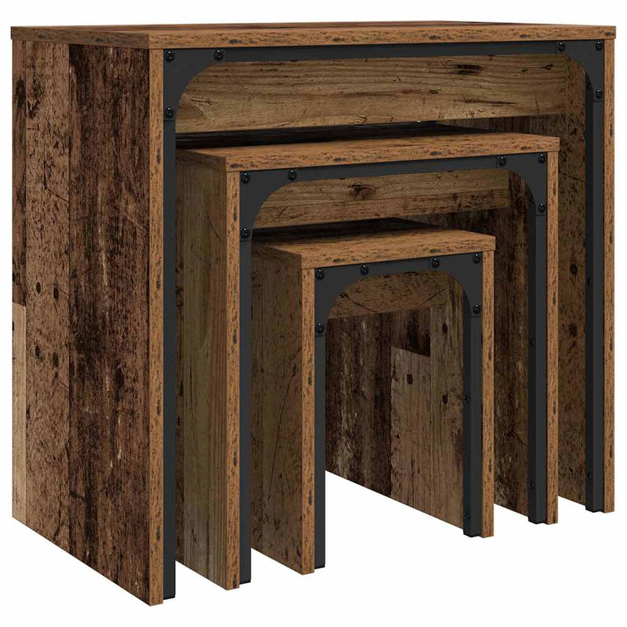 Nesting Koffietafel 3 pcs Oud hout 60 x 35 x 56 cm Bewerkt hout