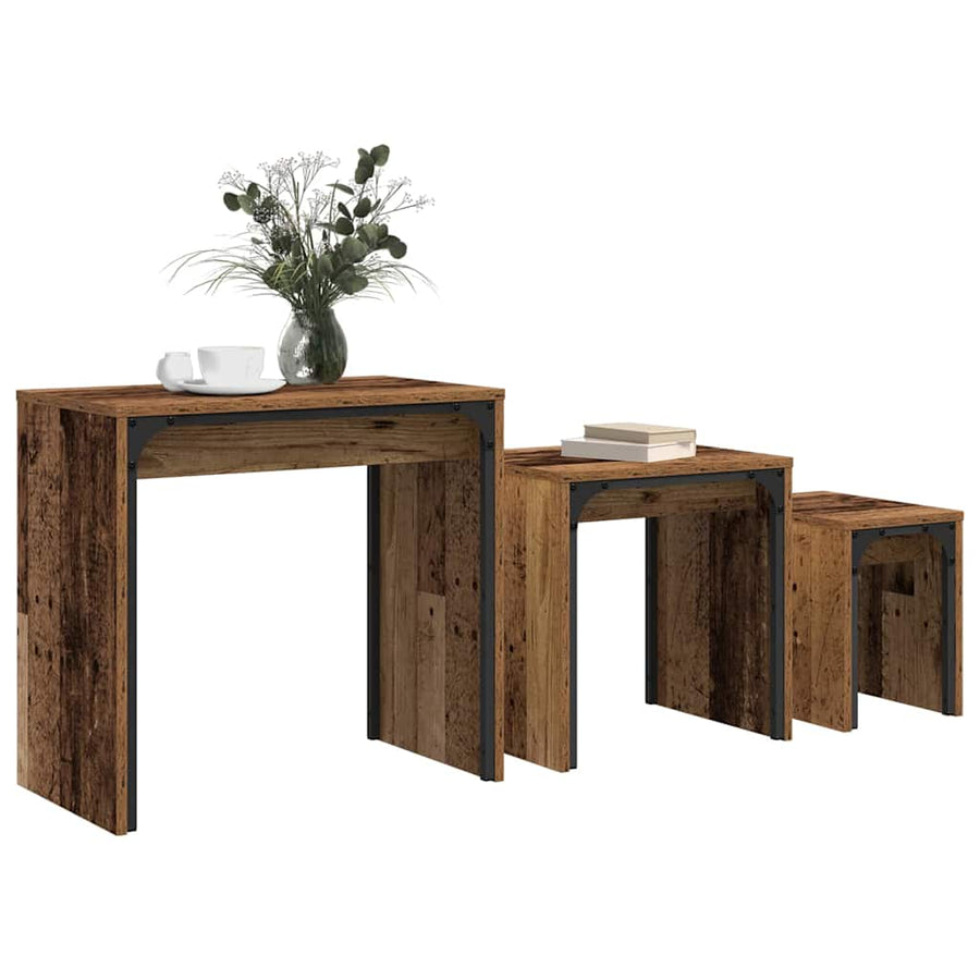 Nesting Koffietafel 3 pcs Oud hout 60 x 35 x 56 cm Bewerkt hout