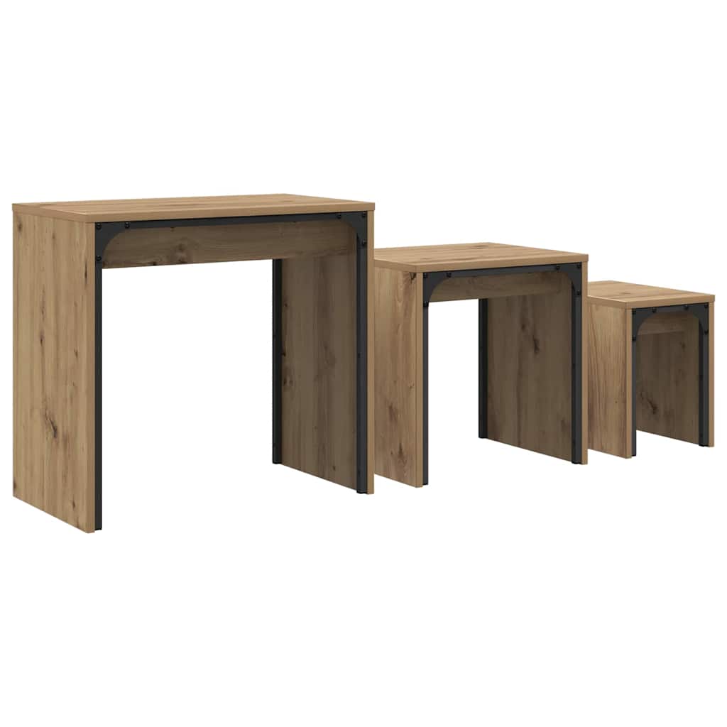 Nesting Koffietafel 3 pcs artisanaal eikenkleurig