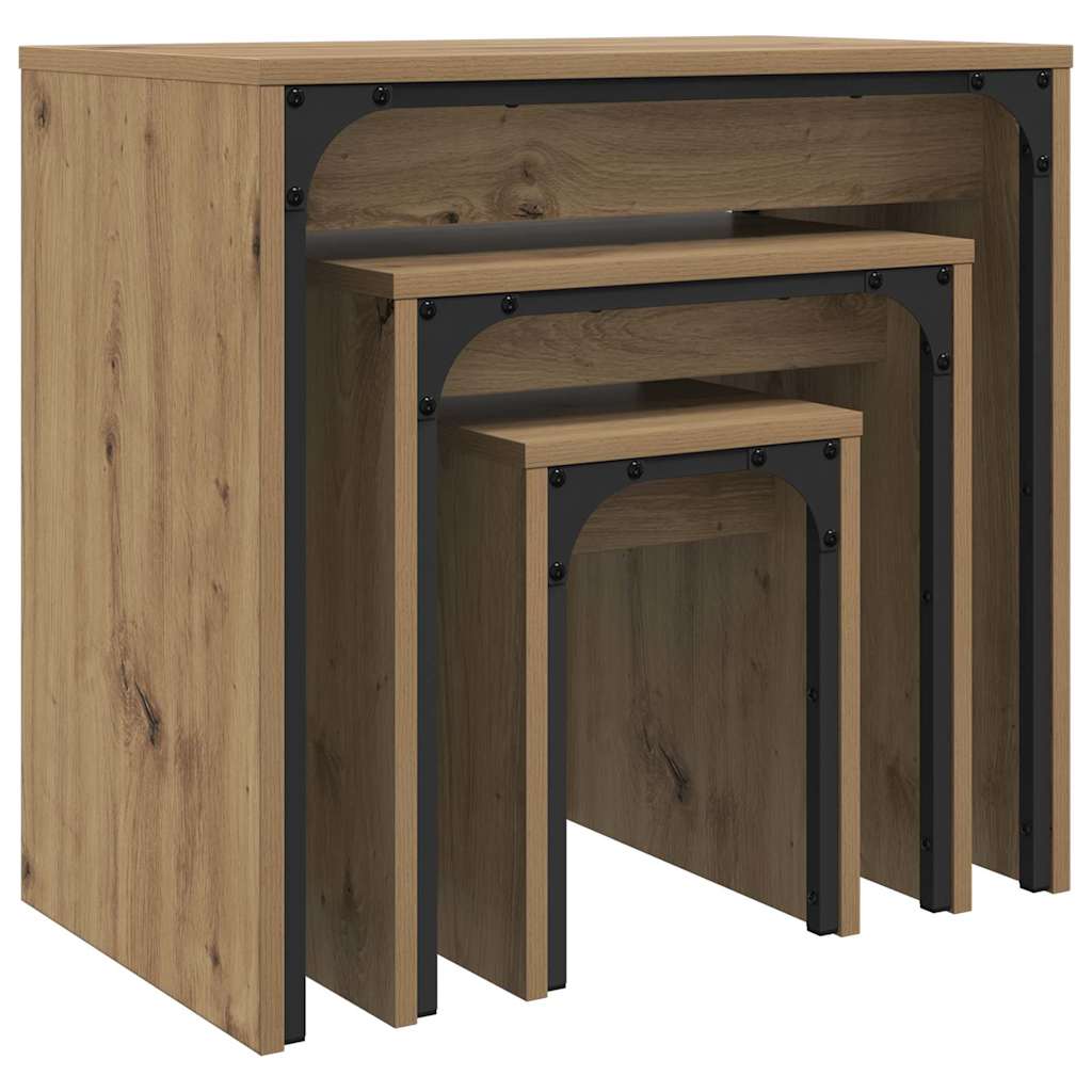 Nesting Koffietafel 3 pcs artisanaal eikenkleurig