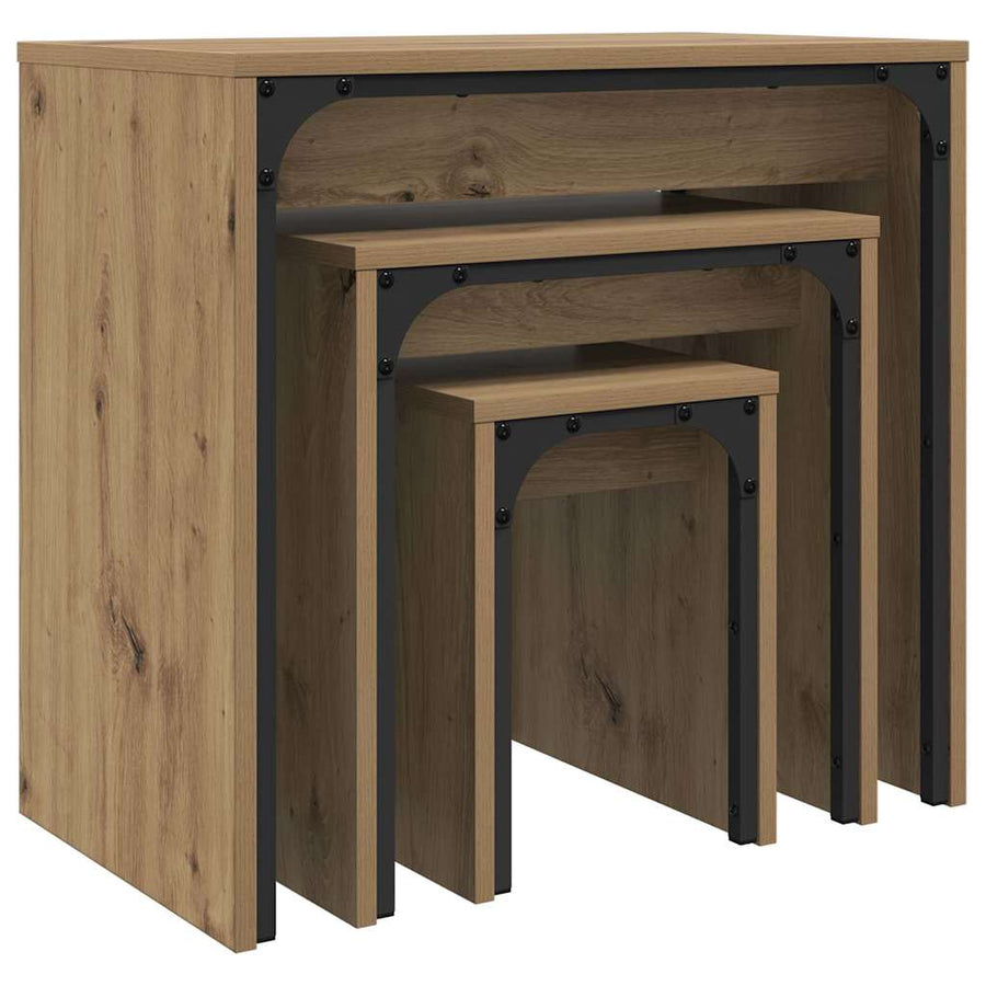 Nesting Koffietafel 3 pcs artisanaal eikenkleurig