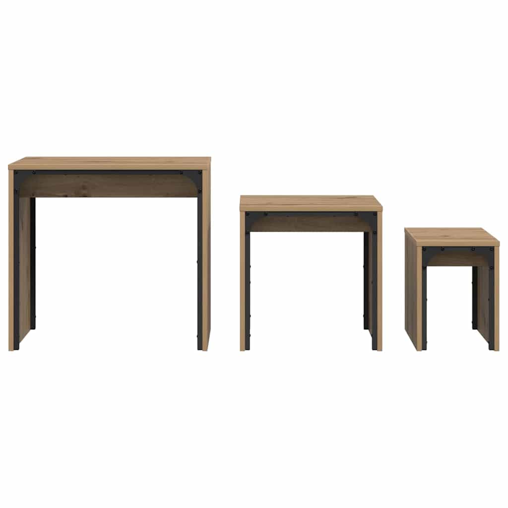 Nesting Koffietafel 3 pcs artisanaal eikenkleurig