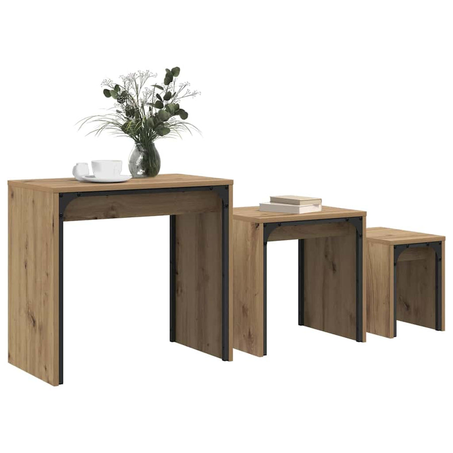 Nesting Koffietafel 3 pcs artisanaal eikenkleurig