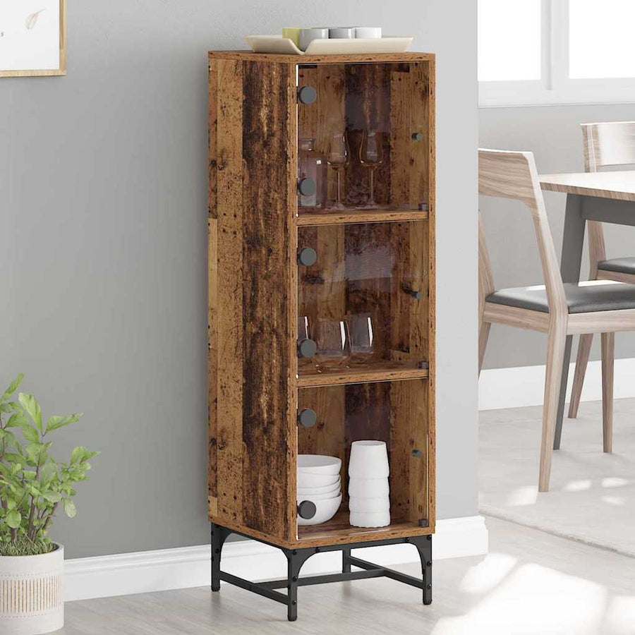 Highboard Oud hout 35 x 37 x 117 cm Bewerkt hout