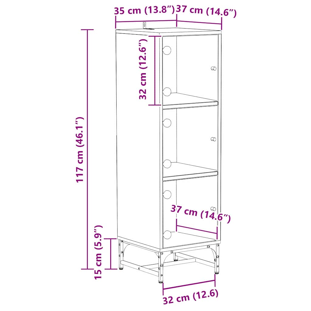 Highboard artisanaal eikenkleurig 35 x 37 x 117 cm Bewerkt hout