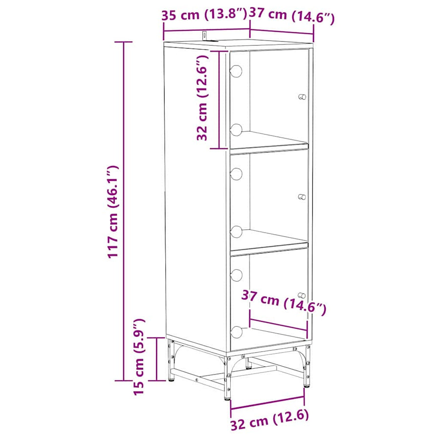 Highboard artisanaal eikenkleurig 35 x 37 x 117 cm Bewerkt hout