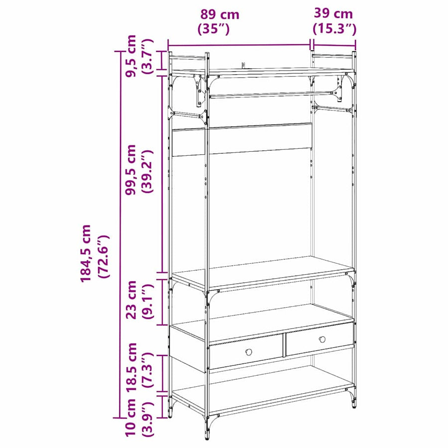 Kledingkast met lade artisanaal eikenkleurig 89 x 39 x 184.5 cm