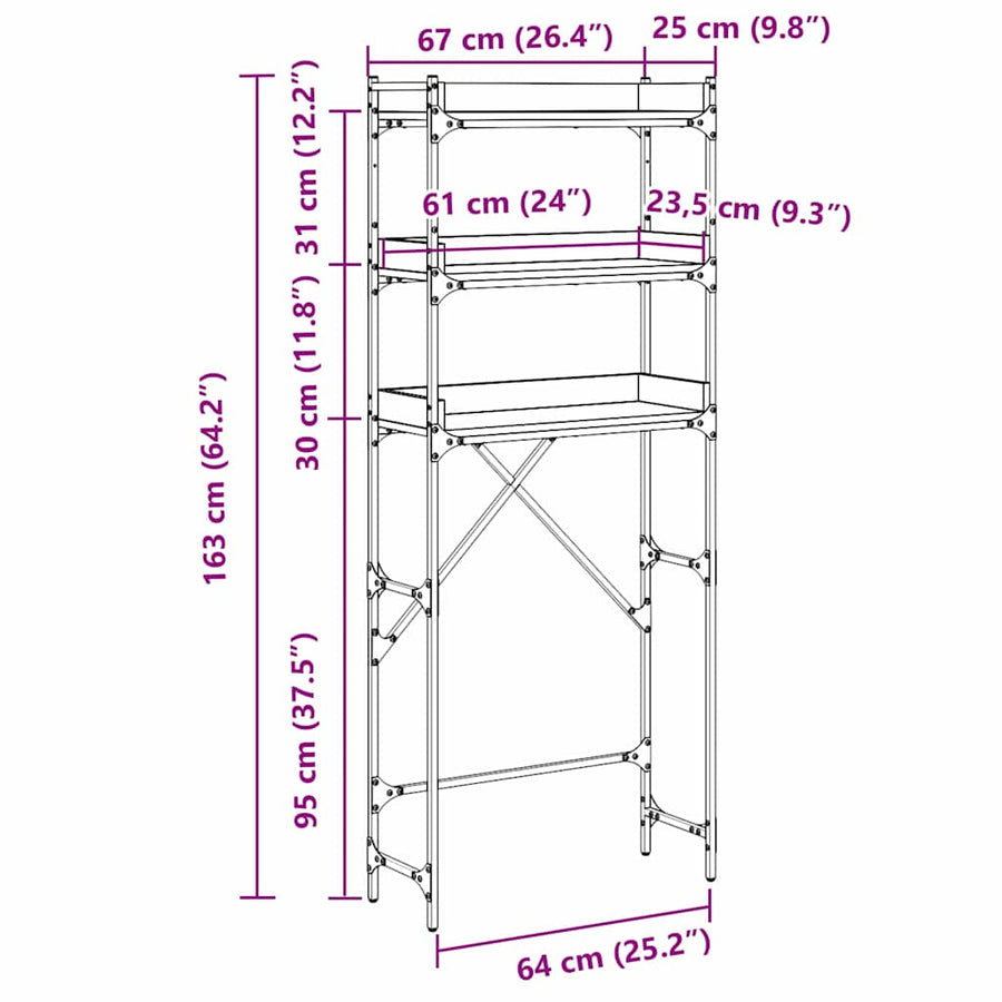 Wasmachineplank Zwart 0ak 67 x 25 x 163 cm Bewerkt hout