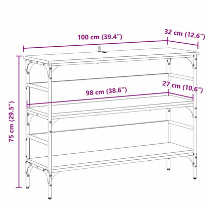 Wandtafel met plank Zwart eiken 100 x 32 x 75 cm Bewerkt hout
