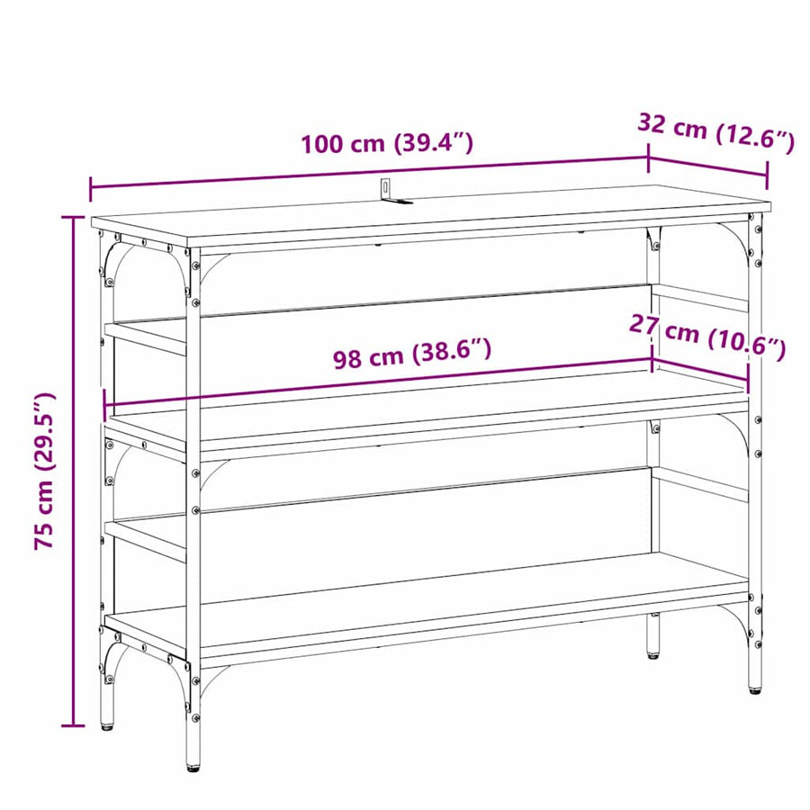 Wandtafel met plank Zwart eiken 100 x 32 x 75 cm Bewerkt hout
