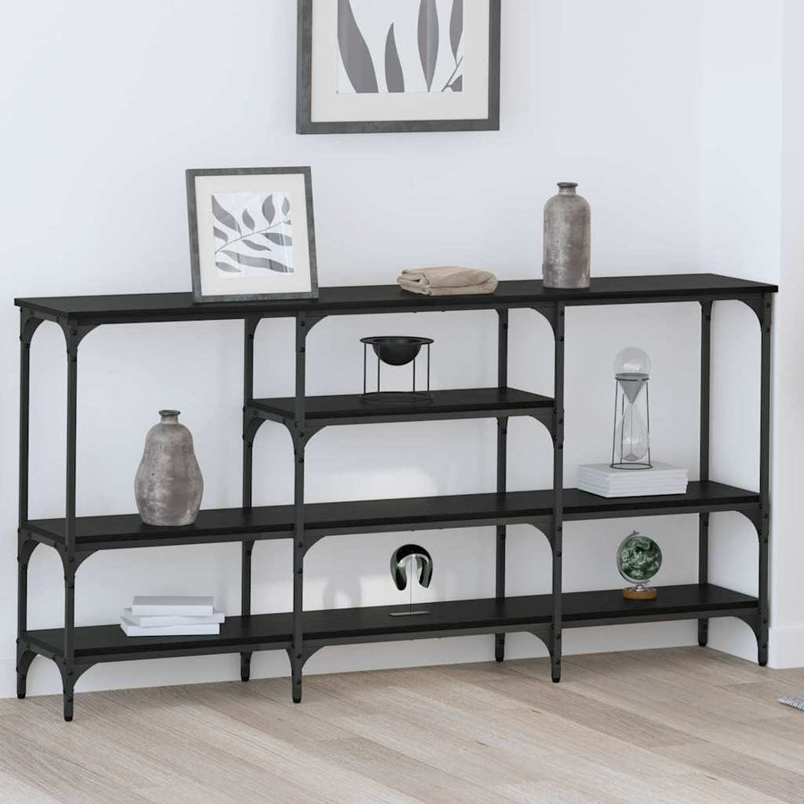 Wandtafel met plank Zwart eiken 160 x 29 x 80 cm Bewerkt hout