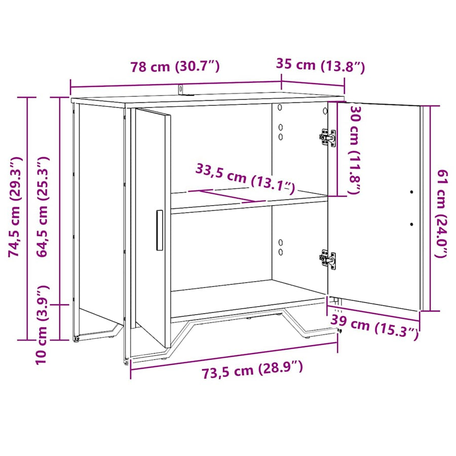 Dressoir met plank met opslag met de deur Bruin 78 x 35,5 x 74,5 cm Bewerkt hout