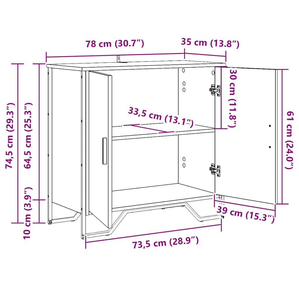 Dressoir Zwart eiken 78 x 35.5 x 74.5 cm Bewerkt hout