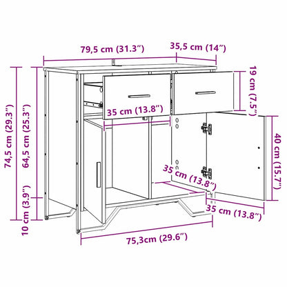 Dressoir Zwart eiken 79.5 x 35.5 x 74.5 cm Bewerkt hout