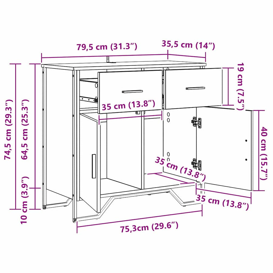 Dressoir Zwart eiken 79.5 x 35.5 x 74.5 cm Bewerkt hout
