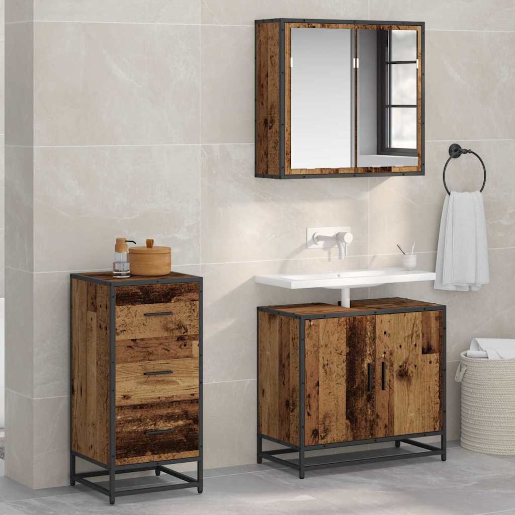 Dressoir met lade Oud hout 35.5 x 35 x 76 cm Bewerkt hout