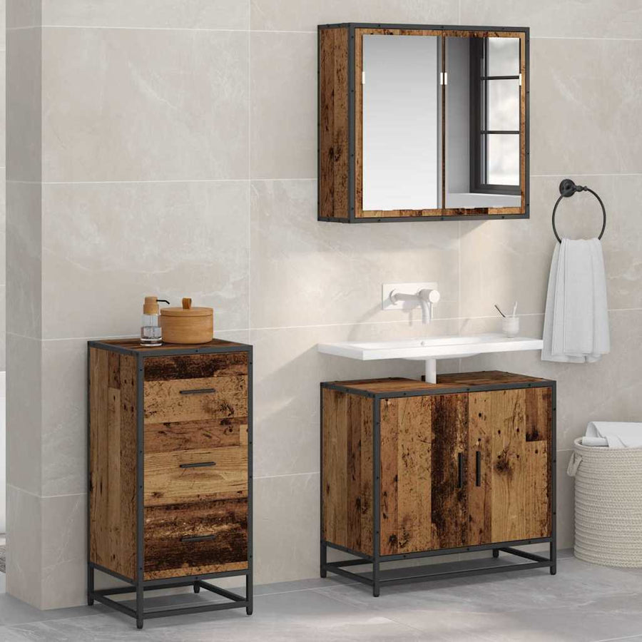 Dressoir met lade Oud hout 35.5 x 35 x 76 cm Bewerkt hout