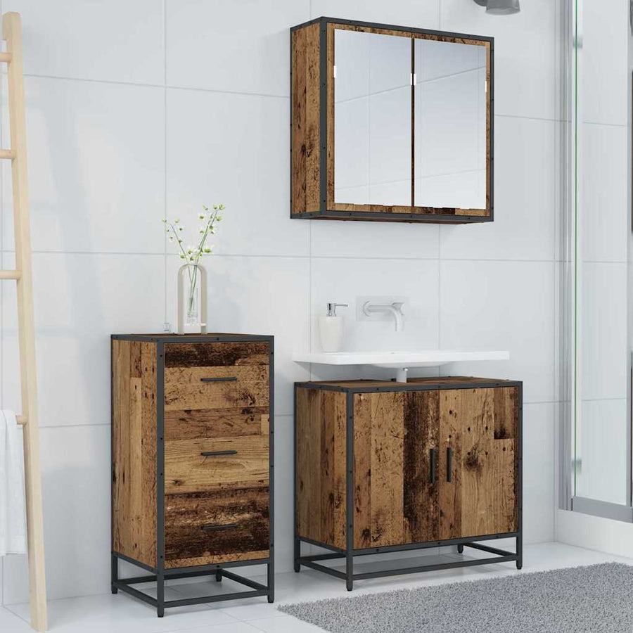 Dressoir met lade Oud hout 35.5 x 35 x 76 cm Bewerkt hout